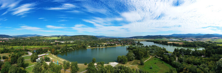 Fototapeta na wymiar Aerial view of the lake zelena voda in Nove Mesto nad Vahom in Slovakia