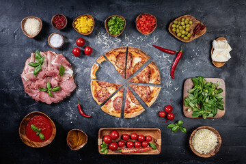 Handmade pizza on dark background