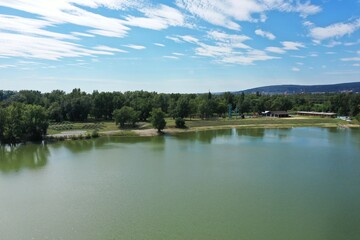 Aerial view of the lake zelena voda in Nove Mesto nad Vahom in Slovakia