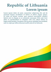 Fototapeta premium Flag of Lithuania, Republic of Lithuania. Template for award design, an official document with the flag of Lithuania. Bright, colorful vector illustration.