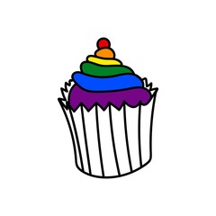 ISOLATED RAINBOW CUPCAKE ON A WHITE BACKGROUND