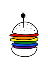 ISOLATED ON A WHITE BACKGROUND RAINBOW BURGER
