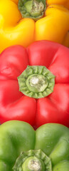 Three raw peppers.
Macro photograph of three raw peppers -Red, green and yellow, placed in a vertical position.