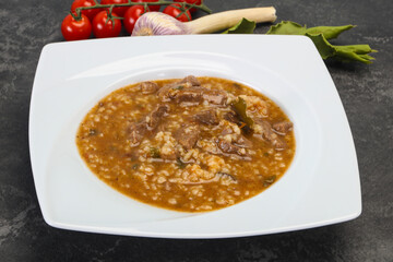 Caucasian Kharcho soup with beef meat