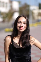 Happy beautiful brunette smiling now