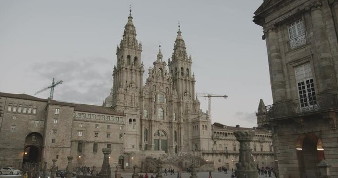 Santiago de Compostela cathedral at afternoon with tourist and pilgrims around
