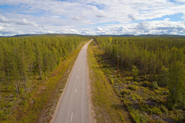 Aerial view of road through a forest landscape