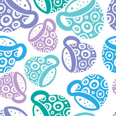 Seamless vector pattern of silhouettes of ornamental cup of tea or coffee