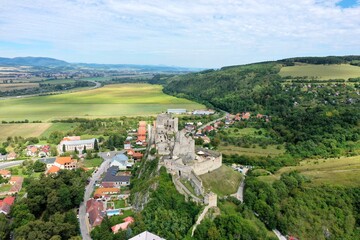 Fototapeta na wymiar Aerial view of Beckov Castle in the village of Beckov in Slovakia
