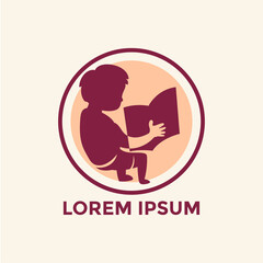 Online education emblem template. Kid see ideas and the world through books