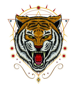 angry Tiger illustration. vector tiger logo design template.