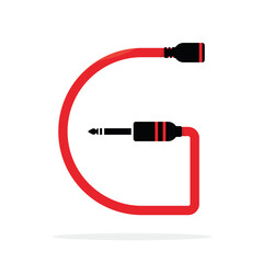 Alphabet G letter logo formed by jack cable or wire. Vector design template elements for your audio, sound or music application or corporate identity. Sign or symbol illustration isolated on white