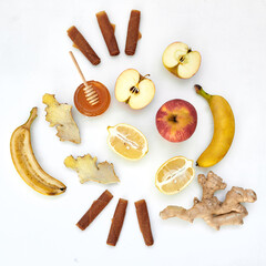 Healthy fruit snacks on a white background.