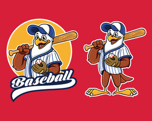Baseball eagle mascot player. Vector Illustration with red background