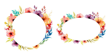 Two frames of watercolor flowers on a white background