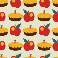 Modern seamless vector pattern abstract silhouettes of colorful red apples