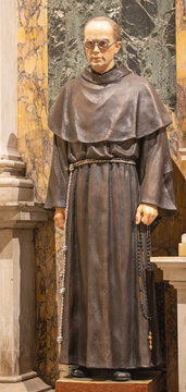 RAVENNA, ITALY - JANUARY 27, 2020: The statue of martyr St. Maximilian Kolbe in the church Basilica di Sant Francesco.