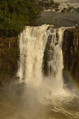 A rainbow over the huge Iguazu River and Waterfalls in Brazil and Argentina