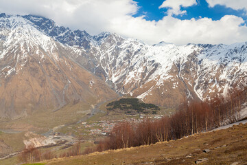 Stepantsminda view at sunny day, Georgia