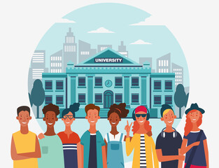 Group of young people. Communication, teamwork and connection vector concept. Back to school design illustration