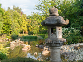 Fototapeta na wymiar Pagoda sculpture in Japanese Garden