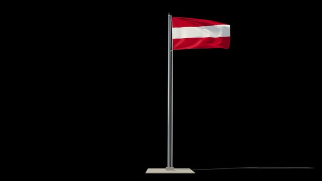 Austria flag on a flagpole in full growth waving in the wind. You can cut this footage from the background (Luma Mattes). Republic of Austria.