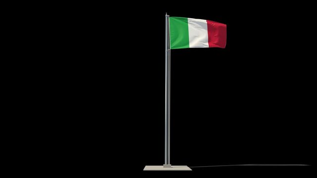Italy flag on a flagpole in full growth waving in the wind. You can cut this footage from the background (Luma Mattes). Italian Republic.