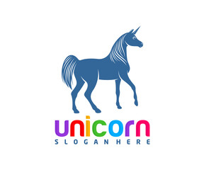 Unicorn logo design vector template, flying Horse design illustration