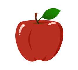 Red apple with green leaf isolated on white