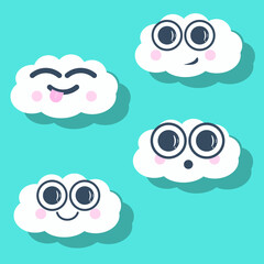Collection of different emoticons clouds icon vector illustration face with shadow