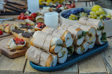 Delicious  sweets and sandwiches on the table