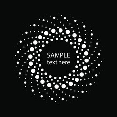Halftone dotted white stripes in rounded form. Geometric art. Trendy design element for frame, logo, tattoo, sign, symbol, web, prints, posters, template, pattern and abstract background