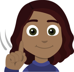 Vector emoticon illustration of a girl pointing up