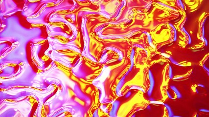 3d rendering background. Beautiful wavy glass surface of red liquid with pattern, gradient color and flow waves on it. Creative bright bg