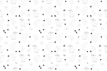 Lamas and cactuses. Seamless pettern. Vector illustration. Wallpaper for child's room.