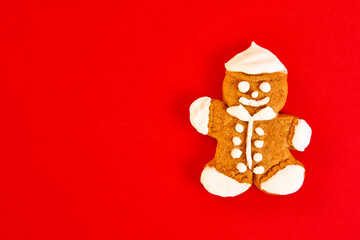sweet gingerbread man cookies. Concept of Christmas and New Year holiday background for greeting card