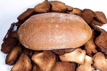 Black bread close-up. Texture on white background