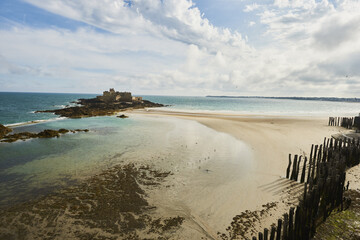 Fort National on the beach at low tide in Saint Malo, Brittany, France