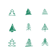 Hand drawn Christmas tree icons. Vector