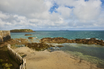 rampart and beach in Saint Malo, Brittany, France.