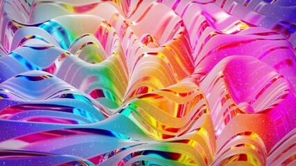 3d rendering abstract background. Beautiful iridescent wavy surface of liquid with pattern, gradient color and flow waves on it. Rainbow glossy and matt fluid. Creative bright bg