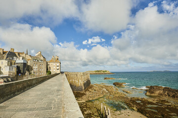 rampart and beach in Saint Malo, Brittany, France.