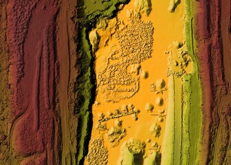 DEM - digital elevation model. GIS product made after proccesing aerial pictures taken from a drone by mapping. It shows mine area and aggregate storage