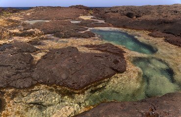 Eroded north west coast of Gran Canaria, Canary Islands, in Galdar municipality
