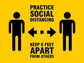 Practice Social Distancing Keep 6 Feet Apart from Others Horizontal Instruction Icon with an Aspect Ratio of 3:4. Vector Image.