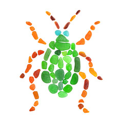 Beetle sea glass mosaic isolated on white