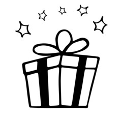 Vector illustration gift box gift new year christmas giving black on white background isolated