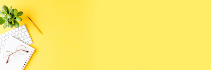 Concept of female workplace. Office desktop