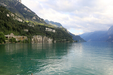 Fototapeta na wymiar View of alps by the lake