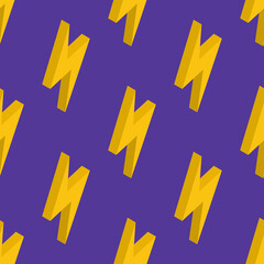 Seamless pattern of lightning on a violet background. Energy icon. Isometric seamless pattern.